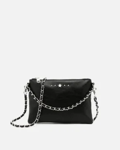 Bolso bandolera de fiesta pequeño con doble cadena extraíble y detalles metálicos