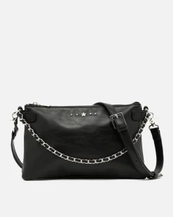Bolso bandolera pequeño con doble cadena extraíble y detalles metálicos