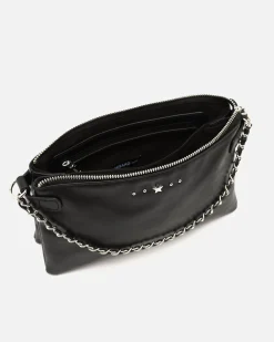 Bolso bandolera pequeño con doble cadena extraíble y detalles metálicos