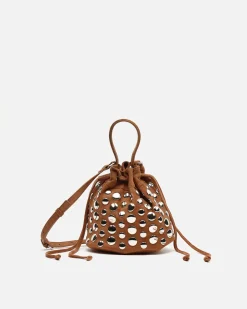 Bolso bucket efecto ante con tachas