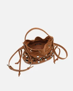 Bolso bucket efecto ante con tachas