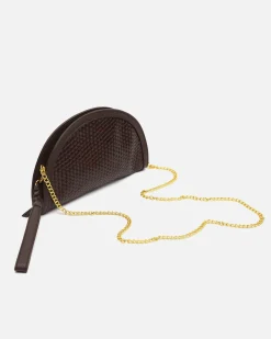 Bolso de fiesta en media luna trenzado con asa bandolera extraíble