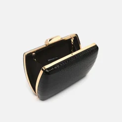 Bolso de mano de fiesta con correa animal print metalizado