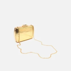 Bolso de mano de fiesta con correa animal print metalizado