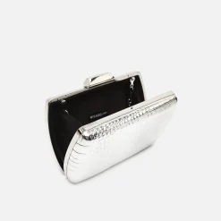 Bolso de mano de fiesta con correa animal print metalizado