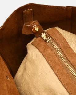 Bolso shopper grande efecto ante con neceser extraíble y detalles metálicos