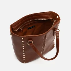 Bolso tote mediano con asa bandolera extraíble y detalles metálicos