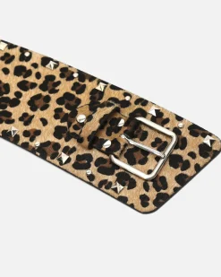 Cinturón ancho animal print con detalles metálicos